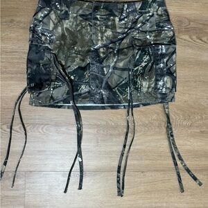Fashion Nova Camo Mini Skirt with Tie Accents